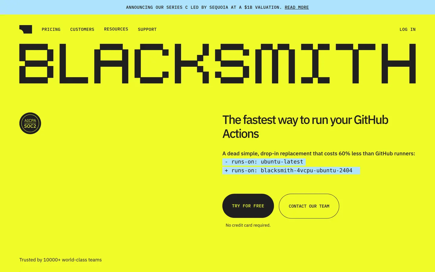 Blacksmith hero section on 2026-10-26