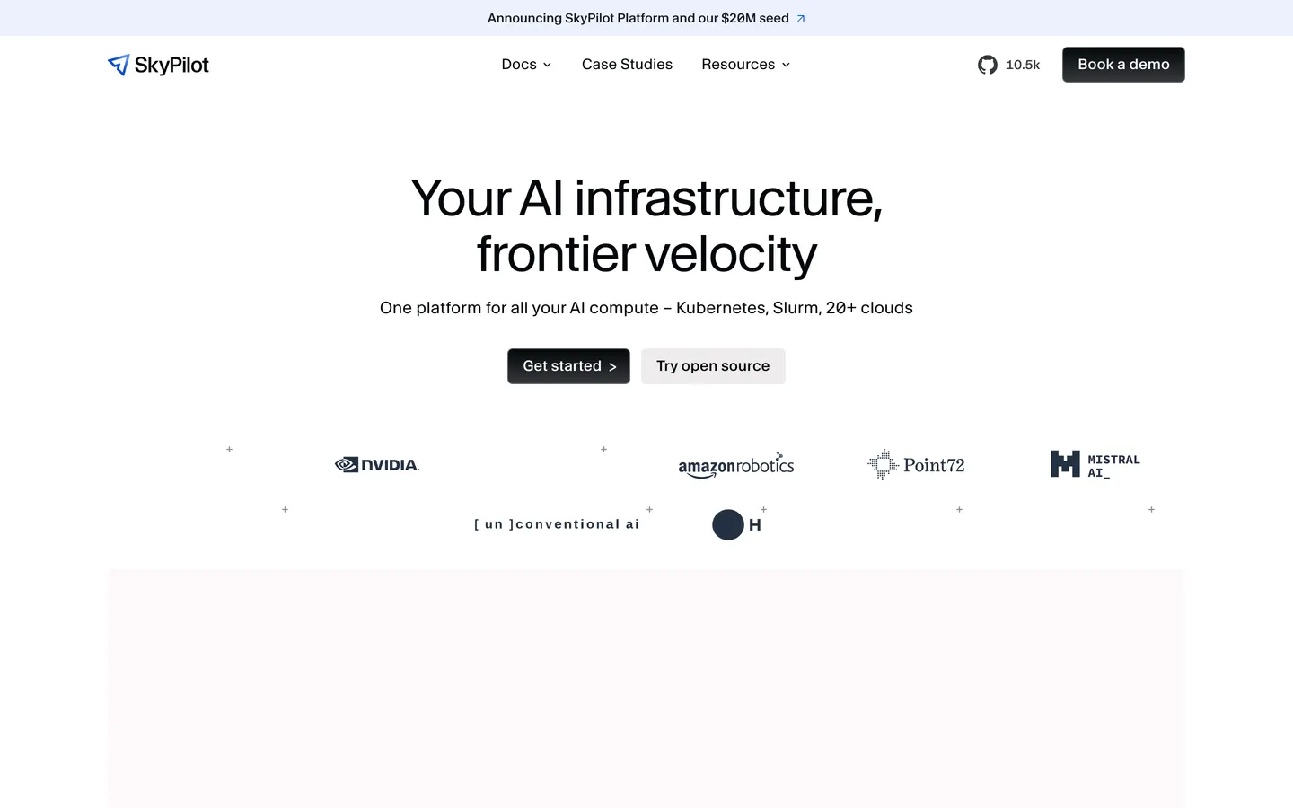 SkyPilot hero section on 2026-08-29
